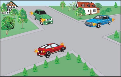 Автомобілі проїдуть перехрестя у наступному порядку: